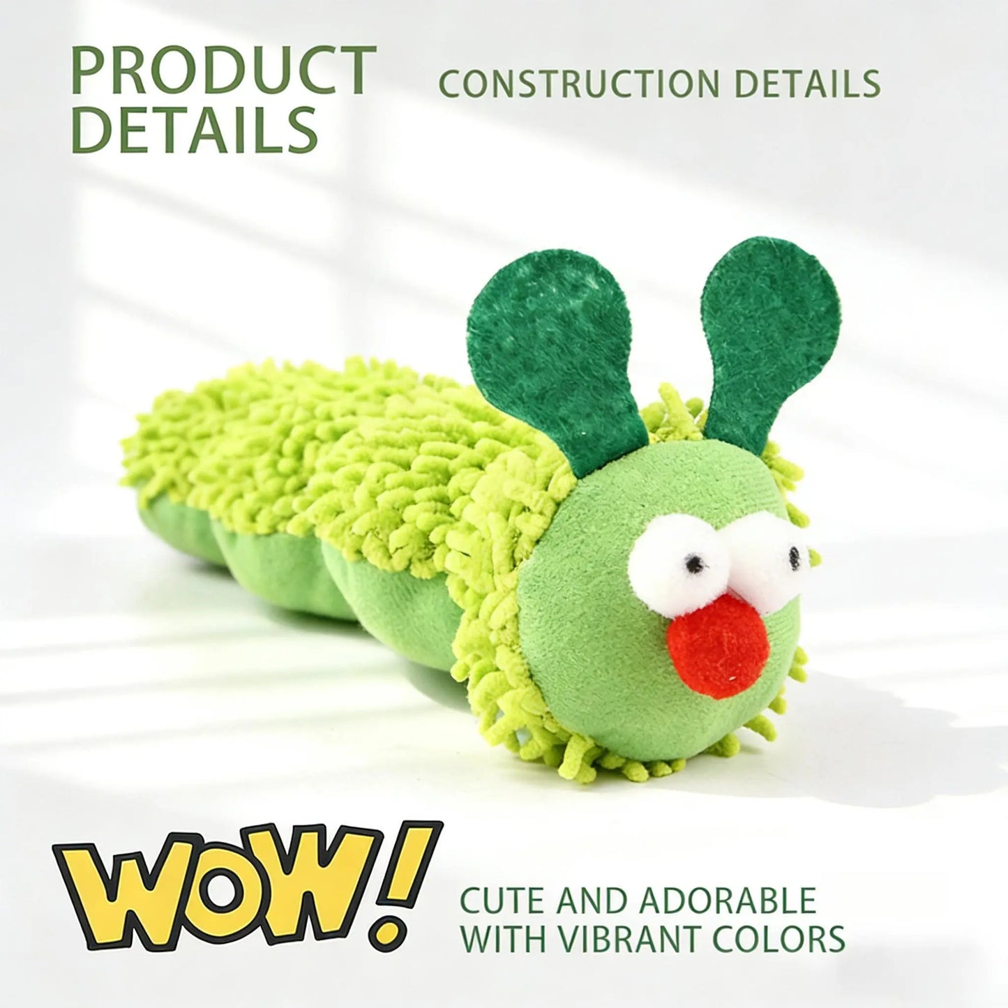 Catnip Caterpillar Plush Pillow - Interactive Crinkle Sound Cat Toy with Catnip Head and Silvervine Tail for Indoor Cats