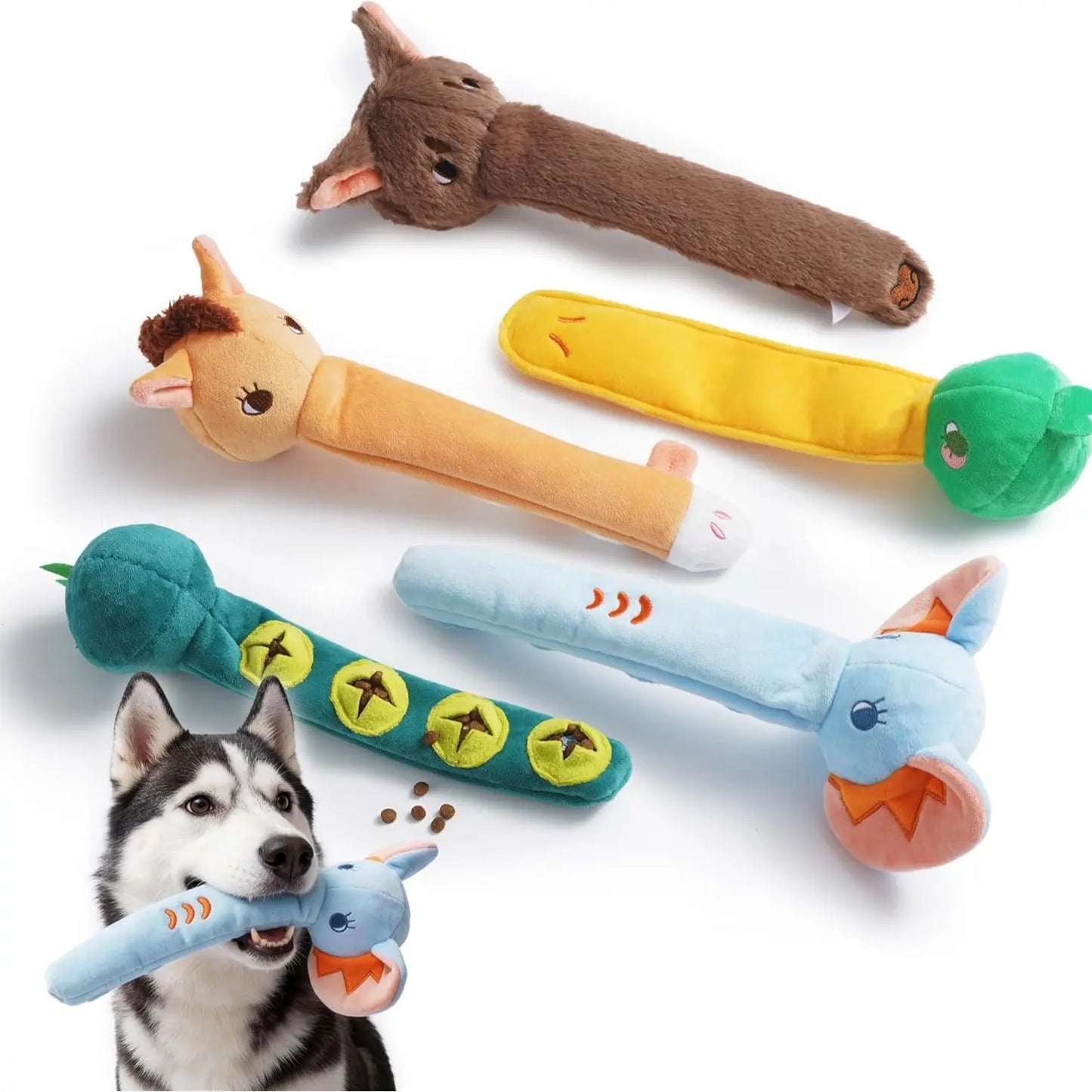 Nocciola 5-Pack Plush Squeaky Dog Toys with Crinkle Paper and Treat Compartment, Interactive Fetch Toys for All Breeds and Aggressive Chewers