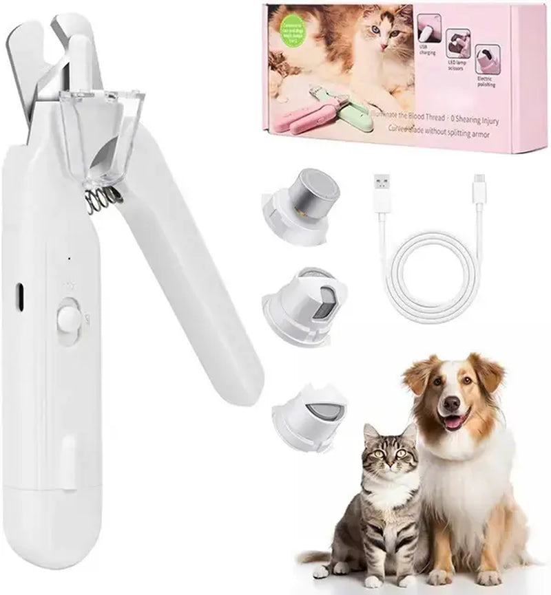 Professional Dual-Function Pet Nail Clippers with LED Light and Integrated Grinder for Dogs and Cats, Featuring Illuminated Blade, Low Noise Electric File, Safety Guard, and Nail Catcher for All Breeds