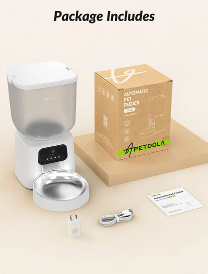 Smart Automatic Pet Feeder with Integrated Camera, 5L Capacity, Scheduled Feeding, Two-Way Audio, App Control, and Desiccant Bag for Cats and Dogs