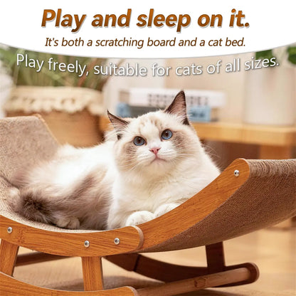 Elegant Bohemian Rocking Cat Scratcher Bed for Indoor Cats, Natural Sisal Curved Lounge with Sturdy Wooden Frame, Calming Anti-Anxiety Rocker Chair, Non-Shedding Comfortable Bed for Medium to Large Cats and Kittens, Easy Assembly