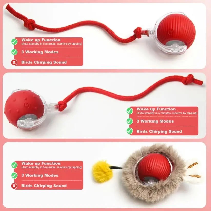 Rechargeable Interactive Pet Toy Ball with Bird Chirping Sound and Smart Motion Sensor, Designed for Durability and Quiet Operation, Offering Anti-Depression Benefits and Extended Battery Life for Versatile Use