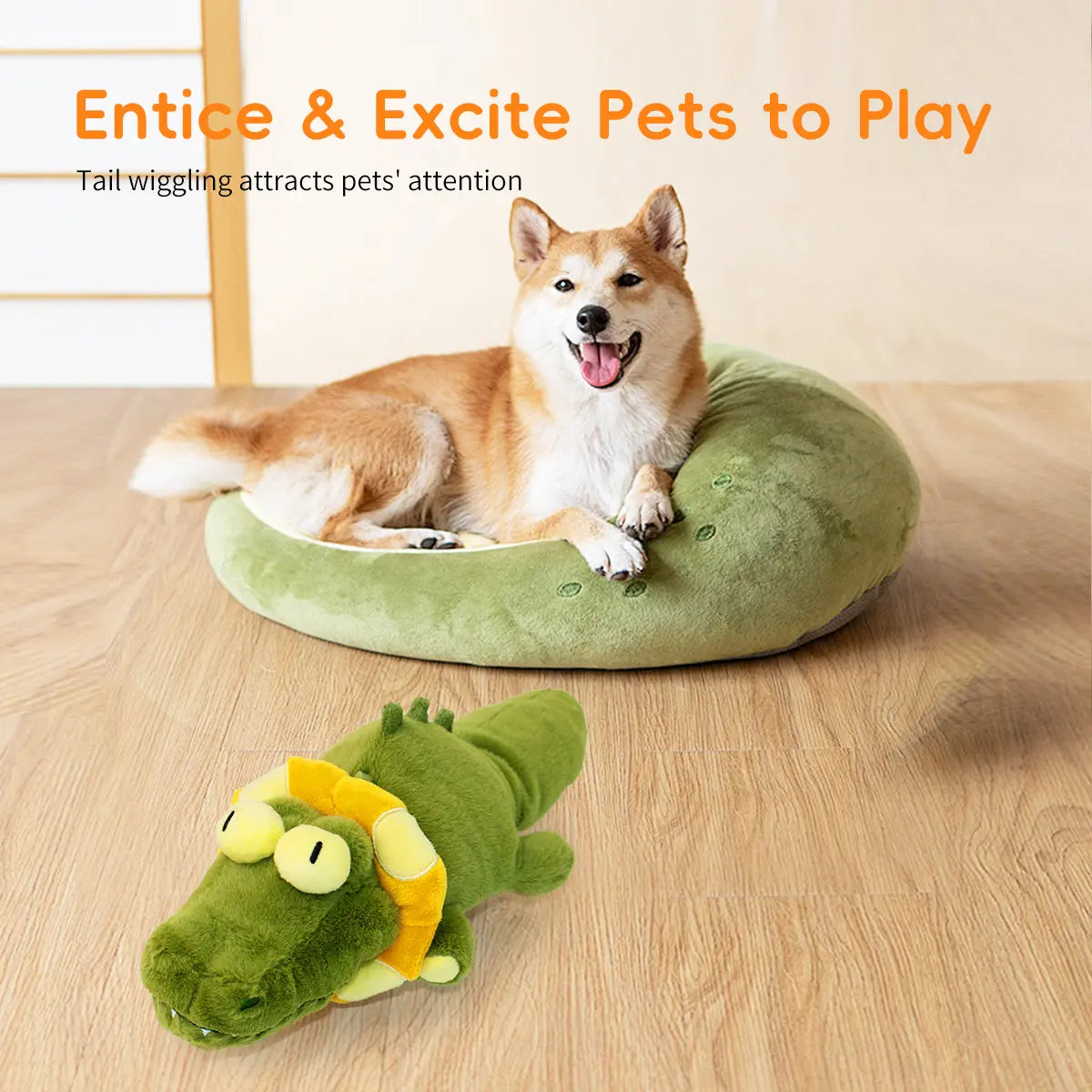 Motion-Activated Interactive Crocodile Plush Dog Toy with Wagging Tail, Squeaky Sounds, Crinkle Design, USB Rechargeable, Detachable and Washable Cover, Not Suitable for Heavy Chewing