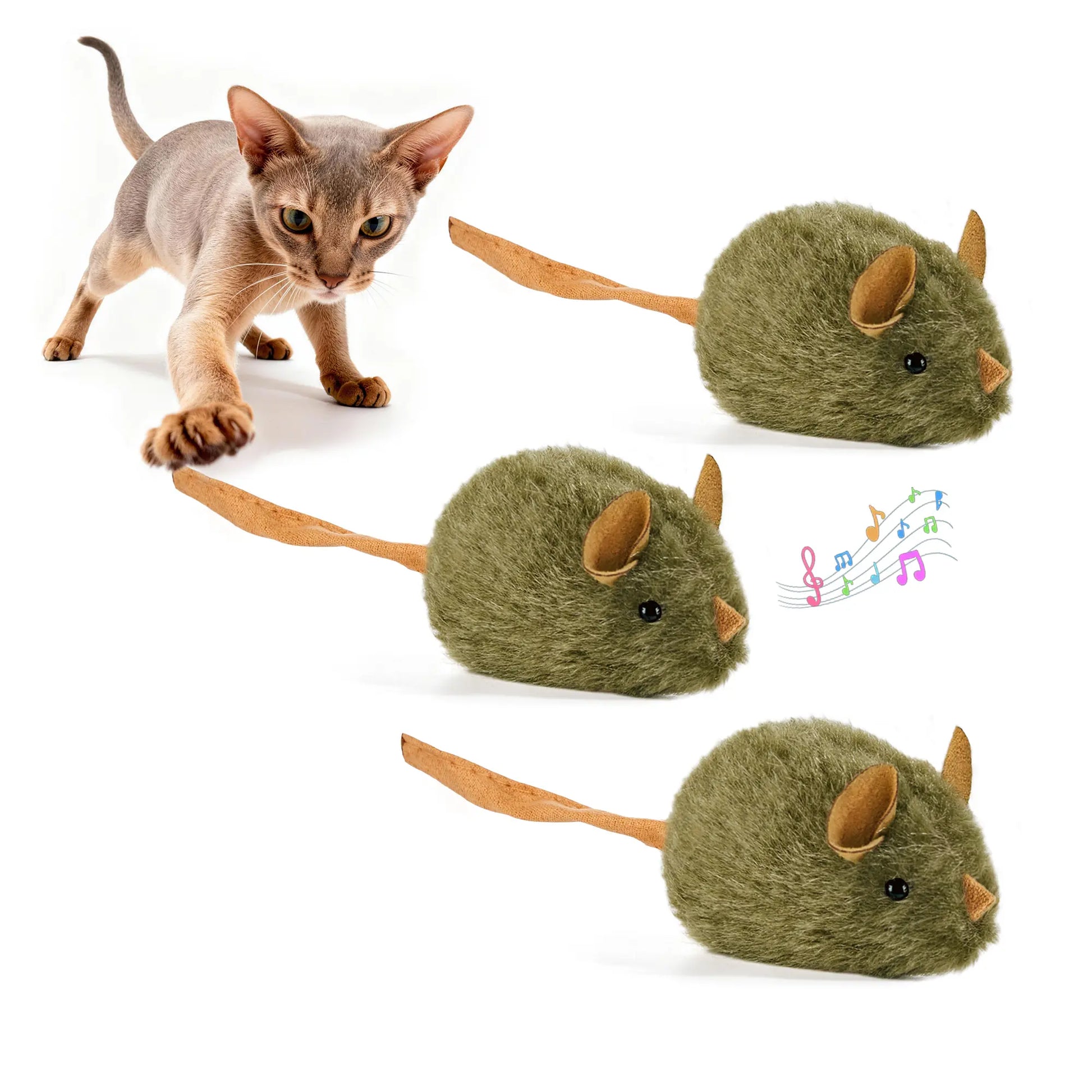 Potaroma 3-Pack Interactive Plush Cat Toys - Realistic Squeaky Mice for Indoor Play and Chewable Enrichment for Cats of All Ages