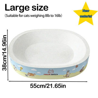 Premium Cat Scratching Board with Cartoon Design - Oval, Spacious, Debris-Free, and Enhanced Anti-Slip Safety Features for All Cats