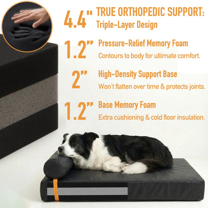 Orthopedic 3-in-1 Dog Bed Bundle with Waterproof Covers - Memory Foam Support (36" x 24") in Leather, Corduroy, and Holiday Plaid