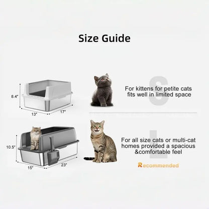 MISOFOG Premium High-Sided Stainless Steel Litter Box Set with Lid - Non-Stick, Leak-Resistant Design, Large 2-Pack for Cats and Rabbits, Easy to Clean