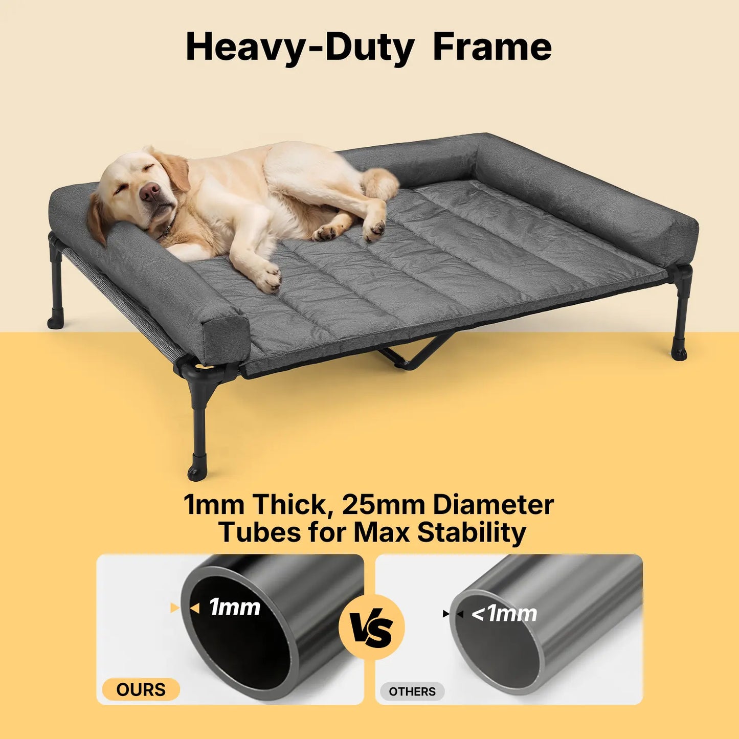 VEEHOO Orthopedic Elevated Pet Bed for Dogs - Joint Support and Anxiety Relief with Soft Bolster Cushion, Breathable Mesh, and Washable Cover for Healthy Sleep