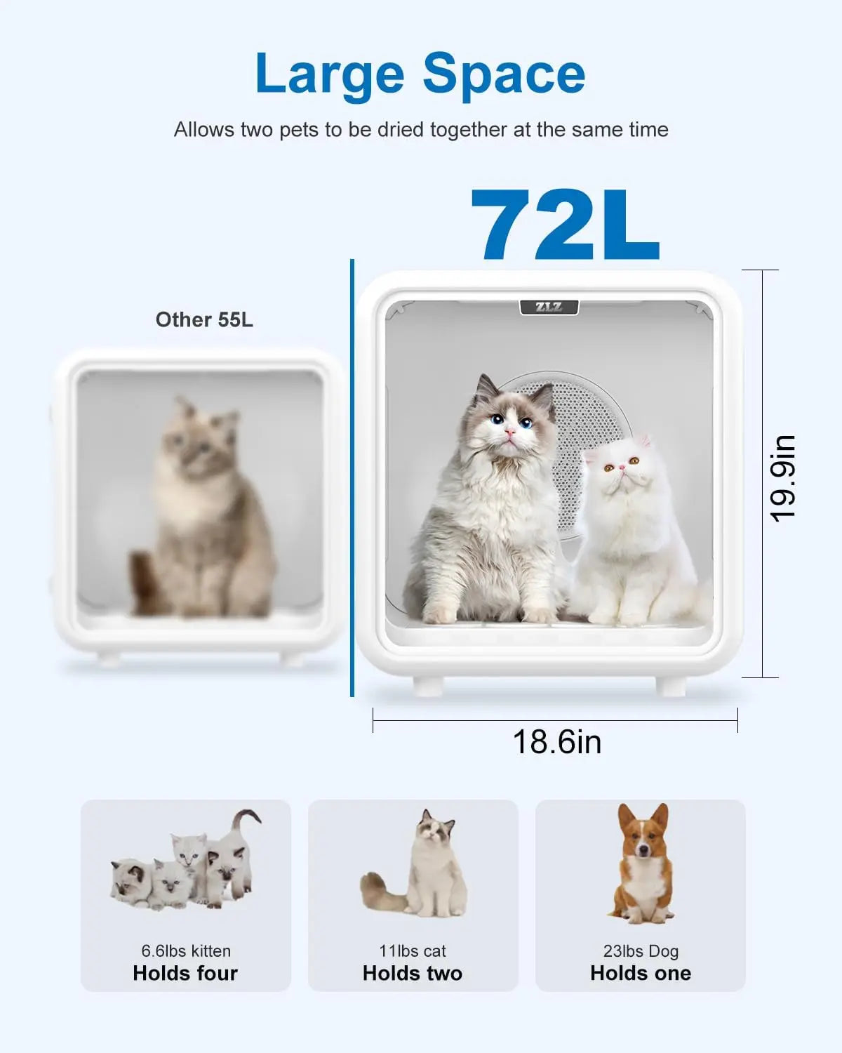 Pet Dryer Box for Cats and Dogs – 72L Quiet Hair Drying Machine with Adjustable Temperature and Air Blow Function – Portable Pet Dryer for Home Bathing and Drying Kit