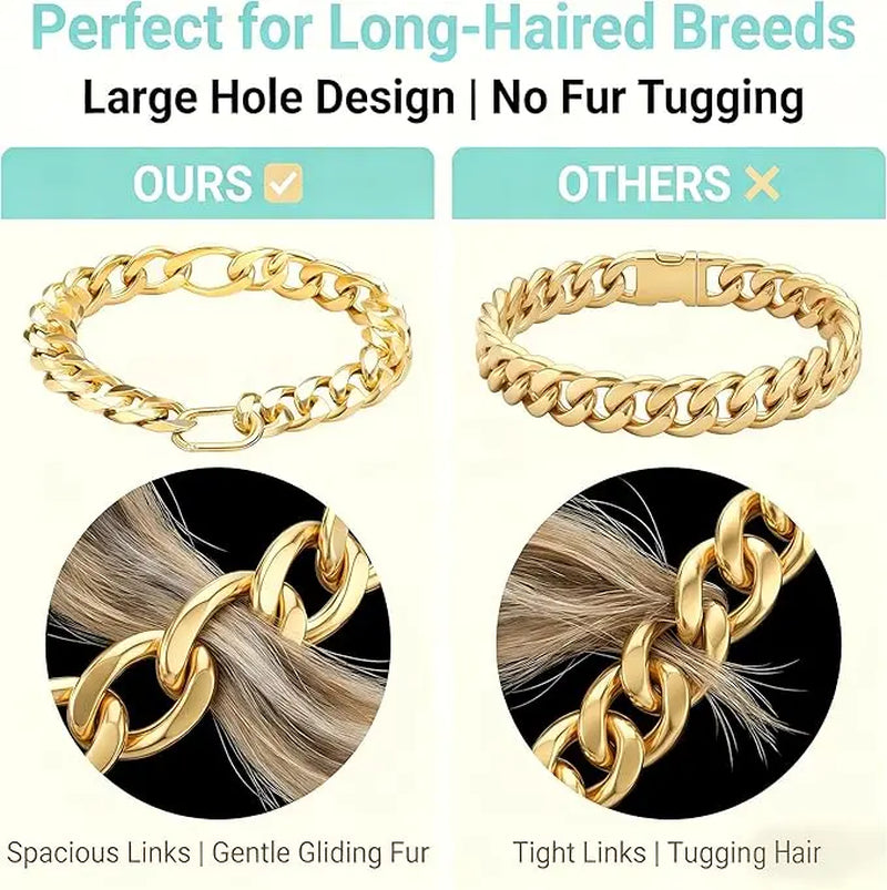 Cuban Link Chain Dog Collar in Sparkling Gold Aluminum - Lightweight, Durable, Comfortable, and Stylish Neck Accessory for Small Dogs - Ideal for Outdoor Activities