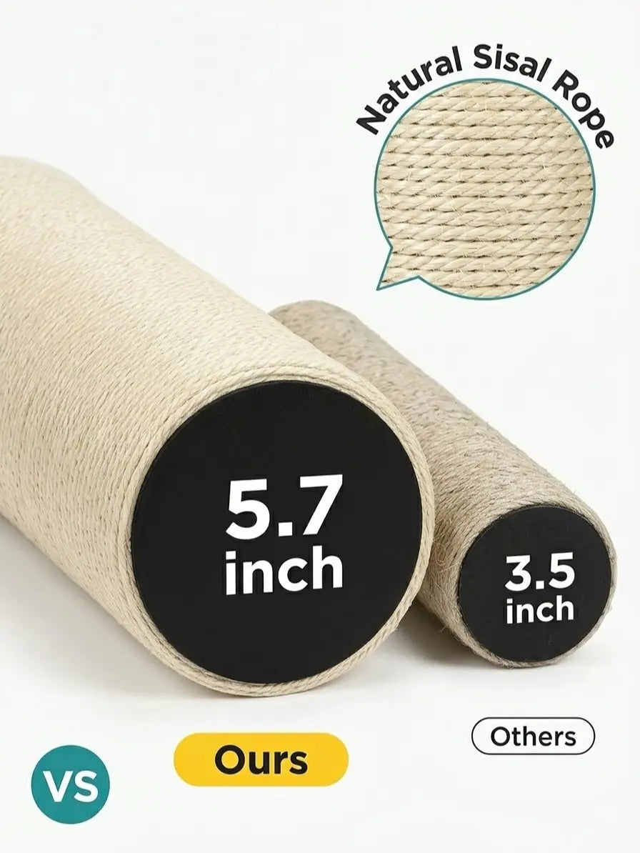 Pawrino Premium Tall Cat Scratching Post - Durable Sisal Coverage for Indoor Cats with Stable Base and Replaceable Toy Wand