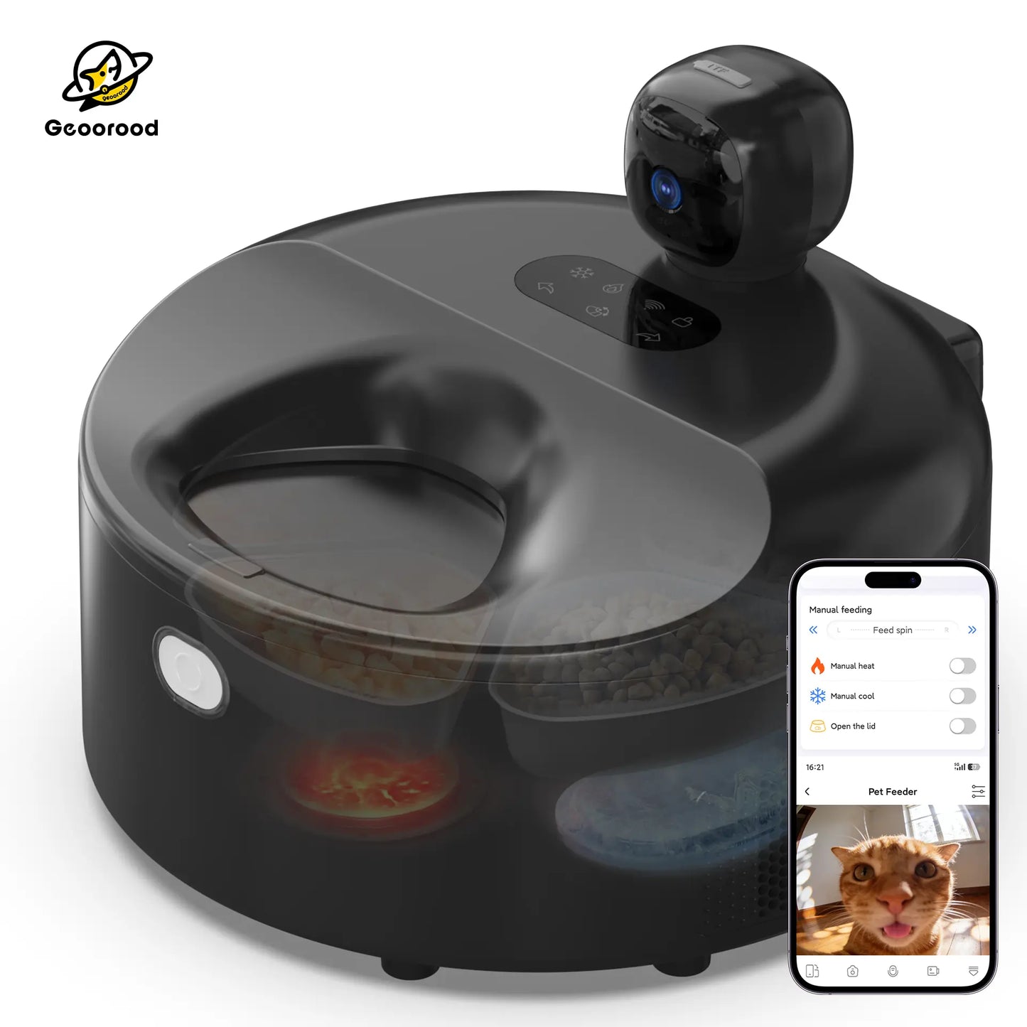 Premium Automatic Pet Feeder for Wet Food with Stainless Steel Bowl, Refrigeration System, App Control, HD 300° Wide-Angle Camera, Meal Warming Function, and Easy-Clean Design for Up to 5 Meals Over 3 Days