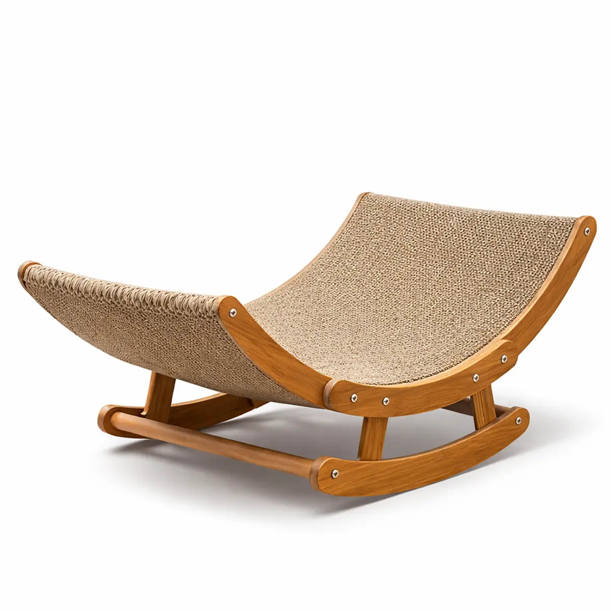 Elegant Bohemian Rocking Cat Scratcher Bed for Indoor Cats, Natural Sisal Curved Lounge with Sturdy Wooden Frame, Calming Anti-Anxiety Rocker Chair, Non-Shedding Comfortable Bed for Medium to Large Cats and Kittens, Easy Assembly