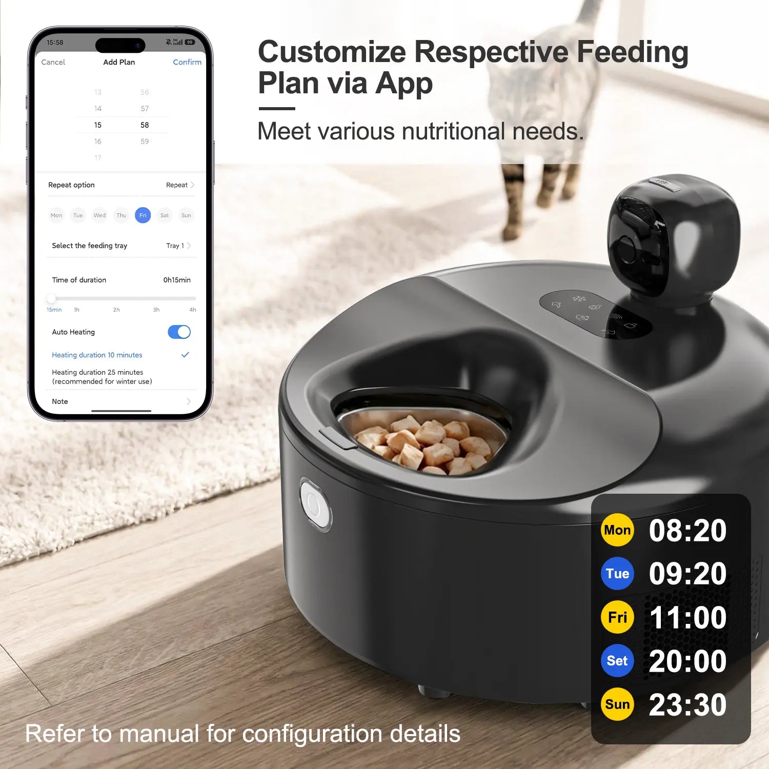 Premium Automatic Pet Feeder for Wet Food with Stainless Steel Bowl, Refrigeration System, App Control, HD 300° Wide-Angle Camera, Meal Warming Function, and Easy-Clean Design for Up to 5 Meals Over 3 Days