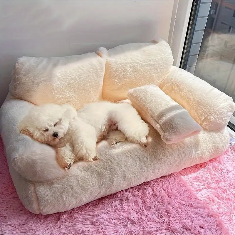 All-Season Ultra-Soft Pet Sofa Bed with Washable Cover and Non-Slip Base for Small to Medium Pets