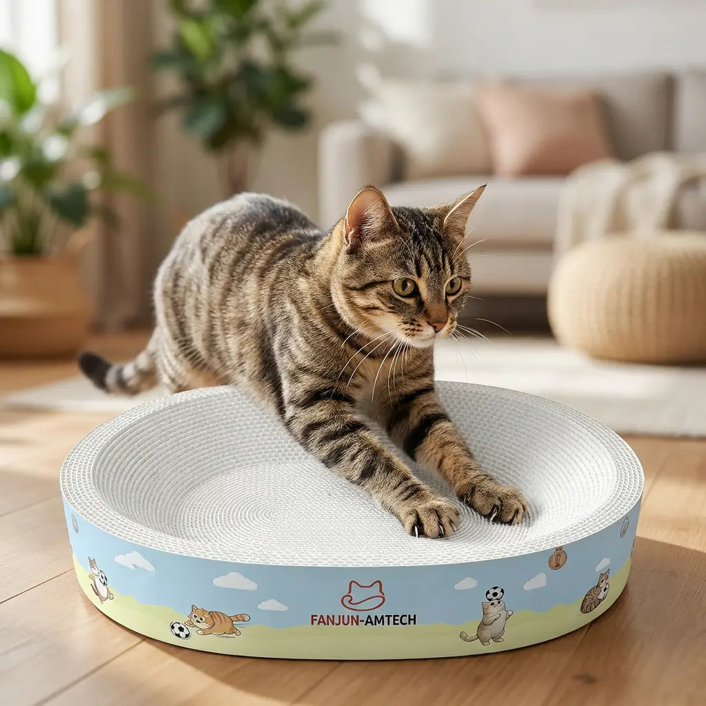 Premium Cat Scratching Board with Cartoon Design - Oval, Spacious, Debris-Free, and Enhanced Anti-Slip Safety Features for All Cats