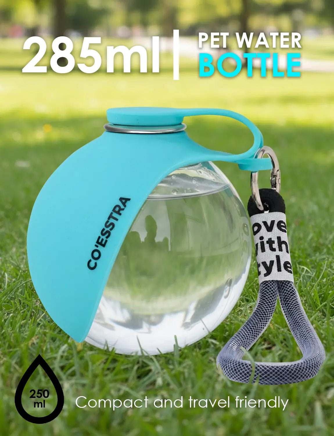 Stainless Steel Pet Water Bottle with Integrated Drinking Basin - 285ml Leak-Proof Travel Solution for Dogs and Cats, Ideal for Outdoor Adventures and Travel