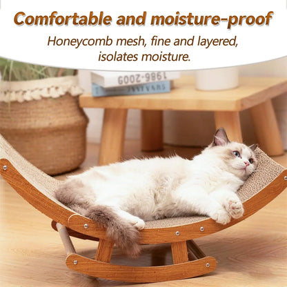 Elegant Bohemian Rocking Cat Scratcher Bed for Indoor Cats, Natural Sisal Curved Lounge with Sturdy Wooden Frame, Calming Anti-Anxiety Rocker Chair, Non-Shedding Comfortable Bed for Medium to Large Cats and Kittens, Easy Assembly