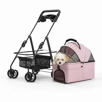 Pawzseek Foldable Pet Stroller for Cats and Dogs with Sun and Rain Cover, Breathable Mesh Panel, and Storage Bag for Outdoor Use