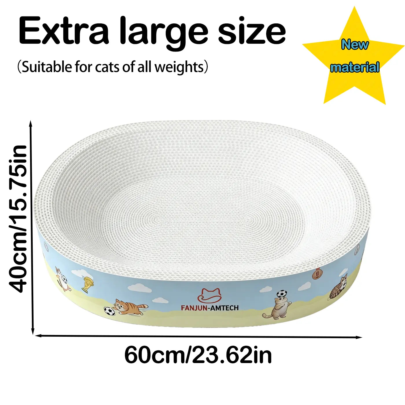 Premium Cat Scratching Board with Cartoon Design - Oval, Spacious, Debris-Free, and Enhanced Anti-Slip Safety Features for All Cats