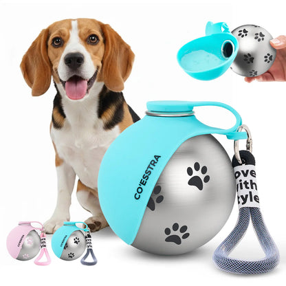 Stainless Steel Pet Water Bottle with Integrated Drinking Basin - 285ml Leak-Proof Travel Solution for Dogs and Cats, Ideal for Outdoor Adventures and Travel