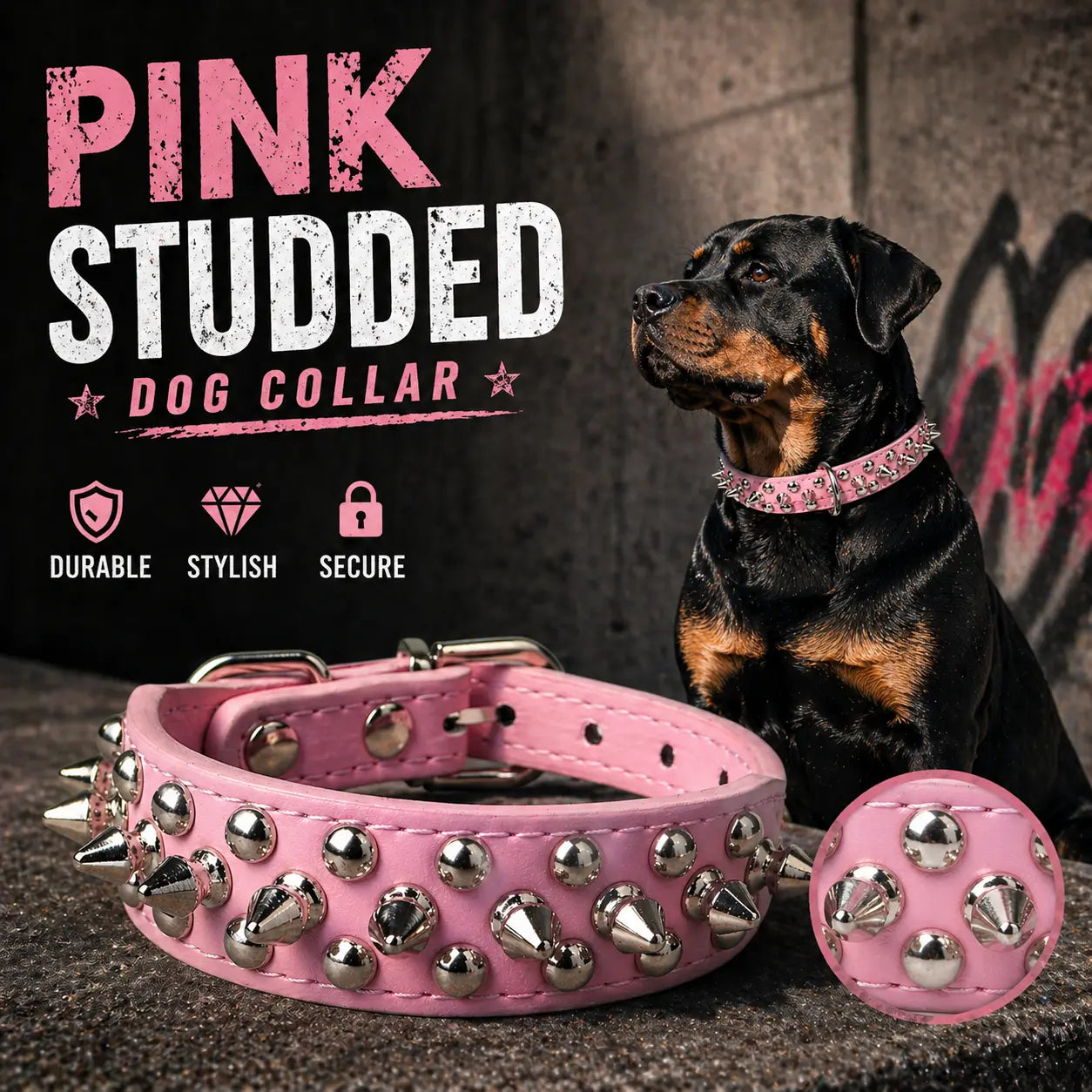 Spiked Anti-Bite Heavy-Duty Dog Collar for Medium and Large Breeds | Durable Neck Ring for Doberman, Pitbull, and German Shepherd | Stylish Design for Pets
