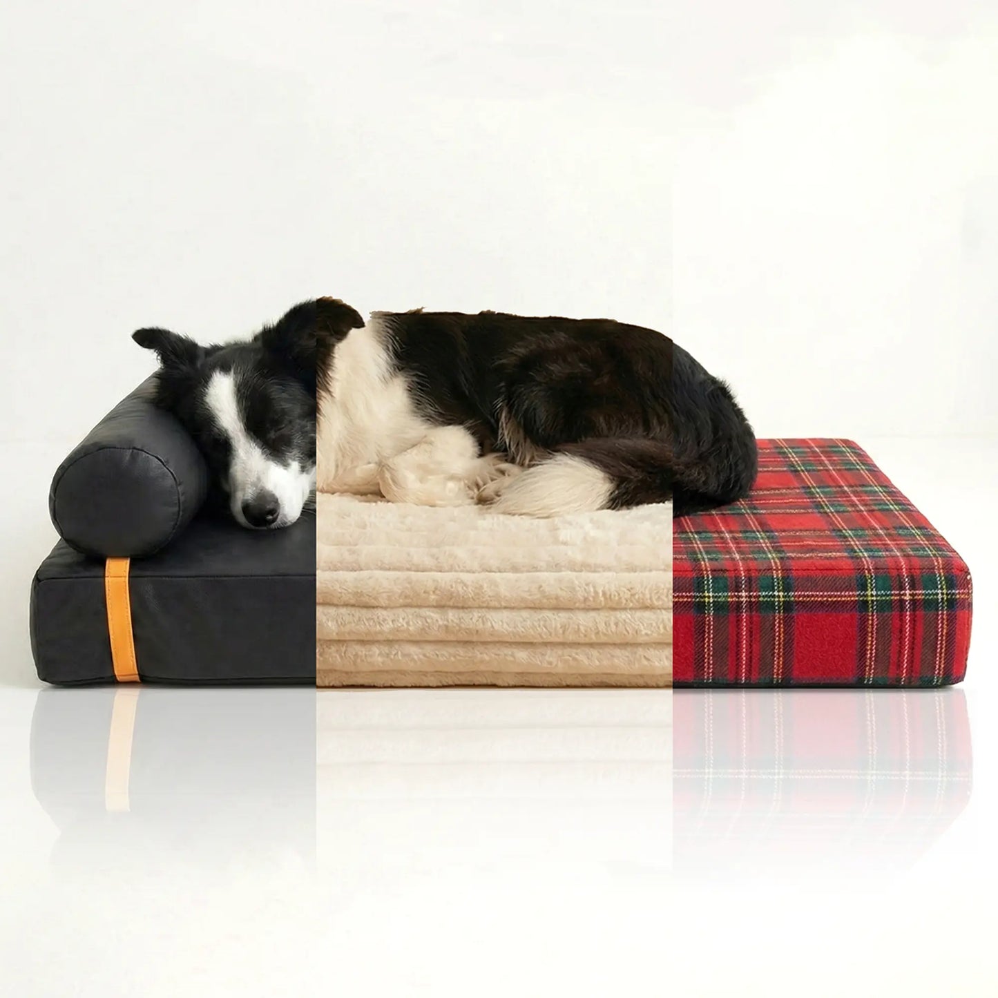 Orthopedic 3-in-1 Dog Bed Bundle with Waterproof Covers - Memory Foam Support (36" x 24") in Leather, Corduroy, and Holiday Plaid