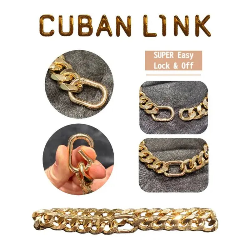 Cuban Link Chain Dog Collar in Sparkling Gold Aluminum - Lightweight, Durable, Comfortable, and Stylish Neck Accessory for Small Dogs - Ideal for Outdoor Activities
