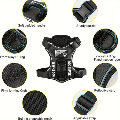Large Tactical Chest Harness Vest for Dogs, Enhanced Reflective Design, Adjustable Non-Choking Safety Gear