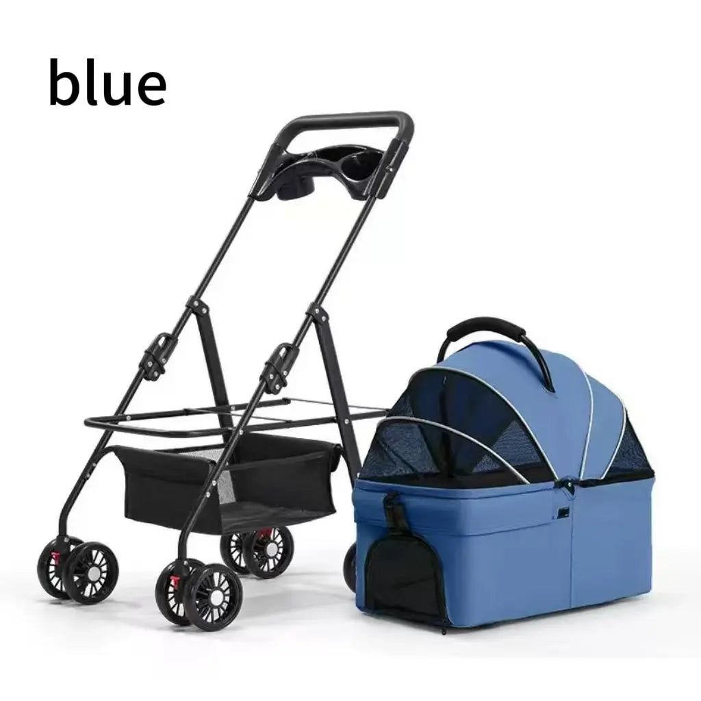 Pawzseek Foldable Pet Stroller for Cats and Dogs with Sun and Rain Cover, Breathable Mesh Panel, and Storage Bag for Outdoor Use
