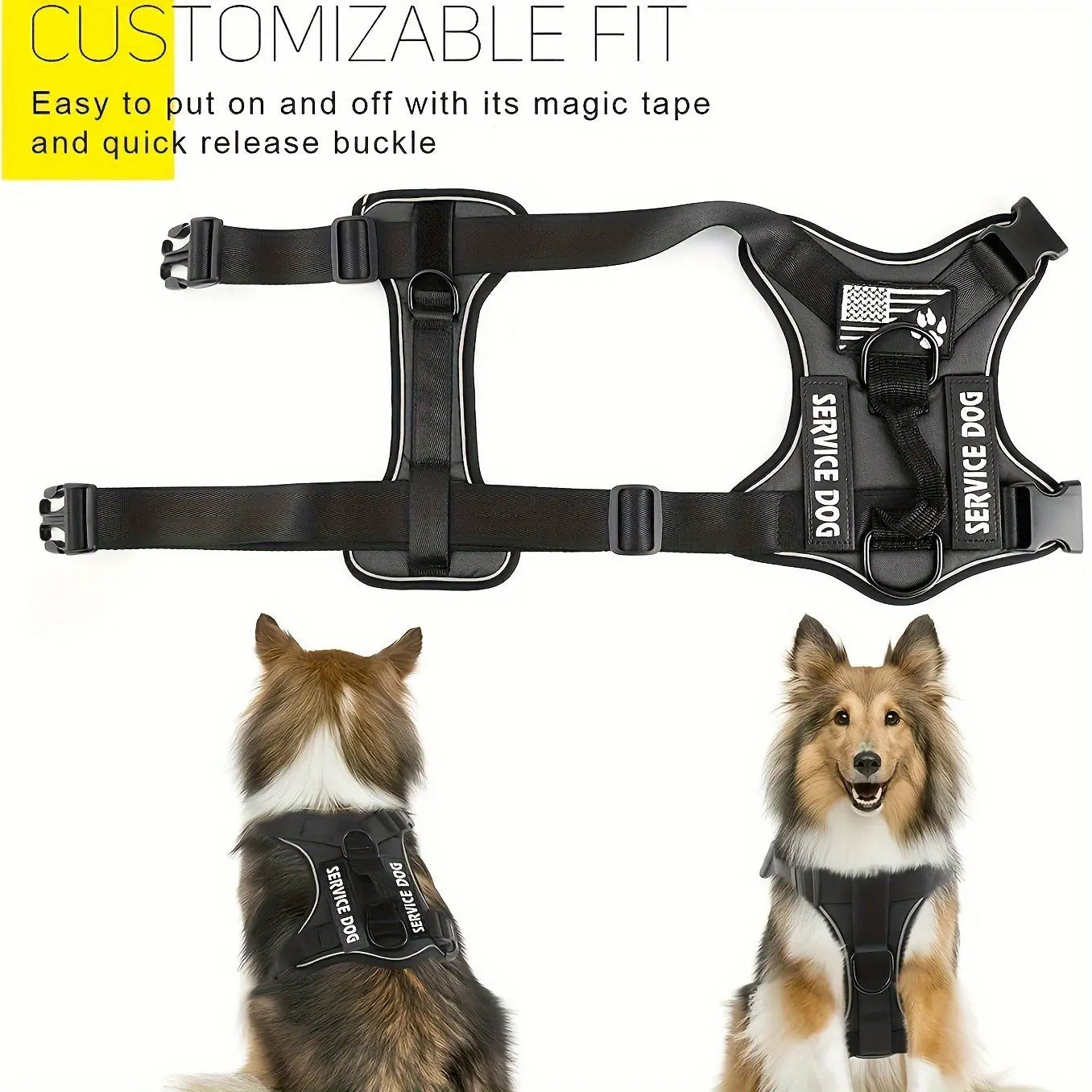 Large Tactical Chest Harness Vest for Dogs, Enhanced Reflective Design, Adjustable Non-Choking Safety Gear