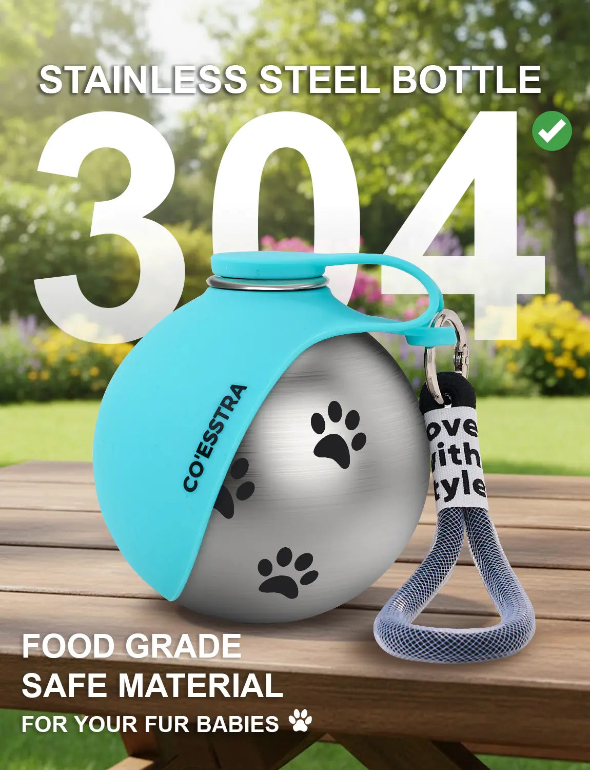 Stainless Steel Pet Water Bottle with Integrated Drinking Basin - 285ml Leak-Proof Travel Solution for Dogs and Cats, Ideal for Outdoor Adventures and Travel