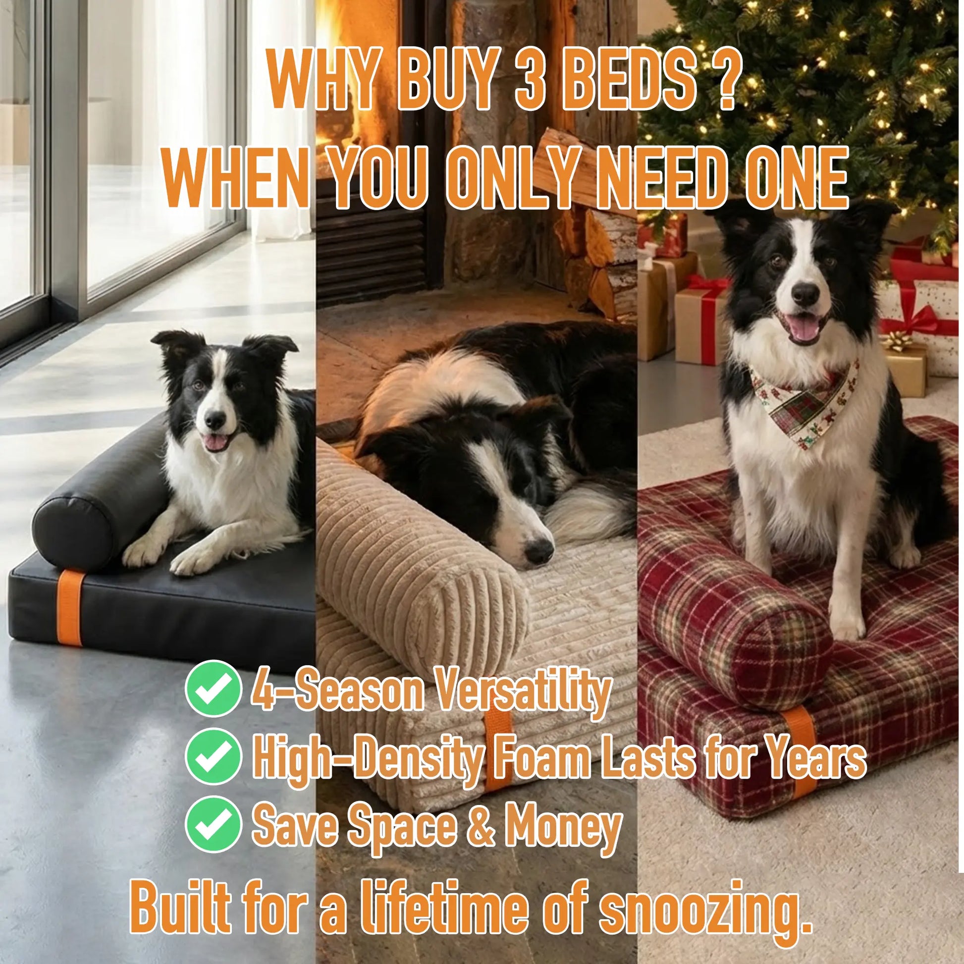 Orthopedic 3-in-1 Dog Bed Bundle with Waterproof Covers - Memory Foam Support (36" x 24") in Leather, Corduroy, and Holiday Plaid