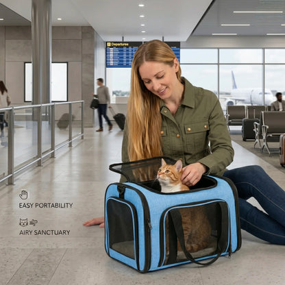 Premium Portable Pet Carrier for Large Cats and Small Dogs, Airline-Approved Soft Travel Bag with Breathable Mesh, Foldable Design for Outdoor, Car, and Airplane Use