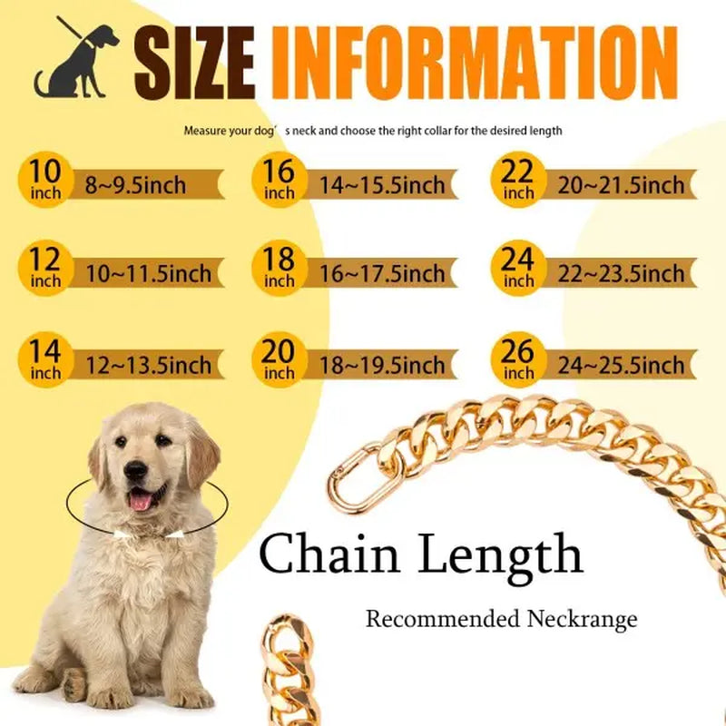 Cuban Link Chain Dog Collar in Sparkling Gold Aluminum - Lightweight, Durable, Comfortable, and Stylish Neck Accessory for Small Dogs - Ideal for Outdoor Activities