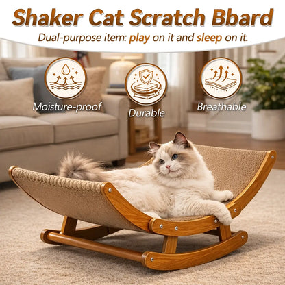 Elegant Bohemian Rocking Cat Scratcher Bed for Indoor Cats, Natural Sisal Curved Lounge with Sturdy Wooden Frame, Calming Anti-Anxiety Rocker Chair, Non-Shedding Comfortable Bed for Medium to Large Cats and Kittens, Easy Assembly