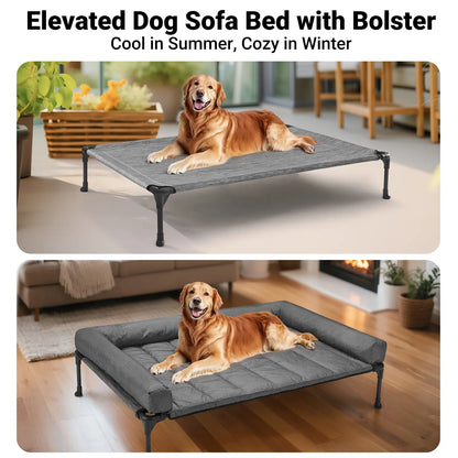 VEEHOO Orthopedic Elevated Pet Bed for Dogs - Joint Support and Anxiety Relief with Soft Bolster Cushion, Breathable Mesh, and Washable Cover for Healthy Sleep