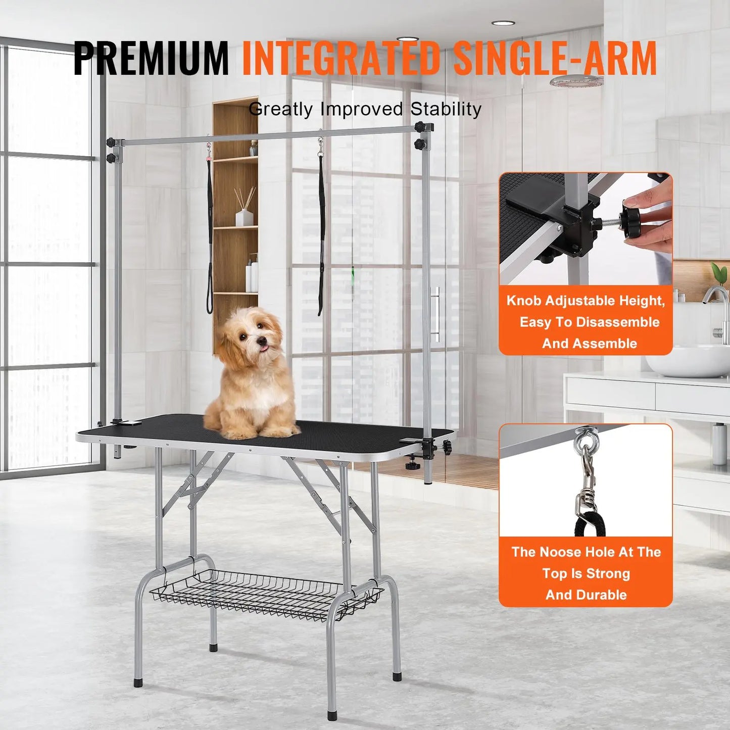 Vevor Professional Pet Grooming Table with Two Arms and Clamp, 46-Inch Foldable Grooming Station for Medium and Small Dogs, Includes Free No Sit Haunch Holder and Grooming Loop, Supports Up to 330 lbs