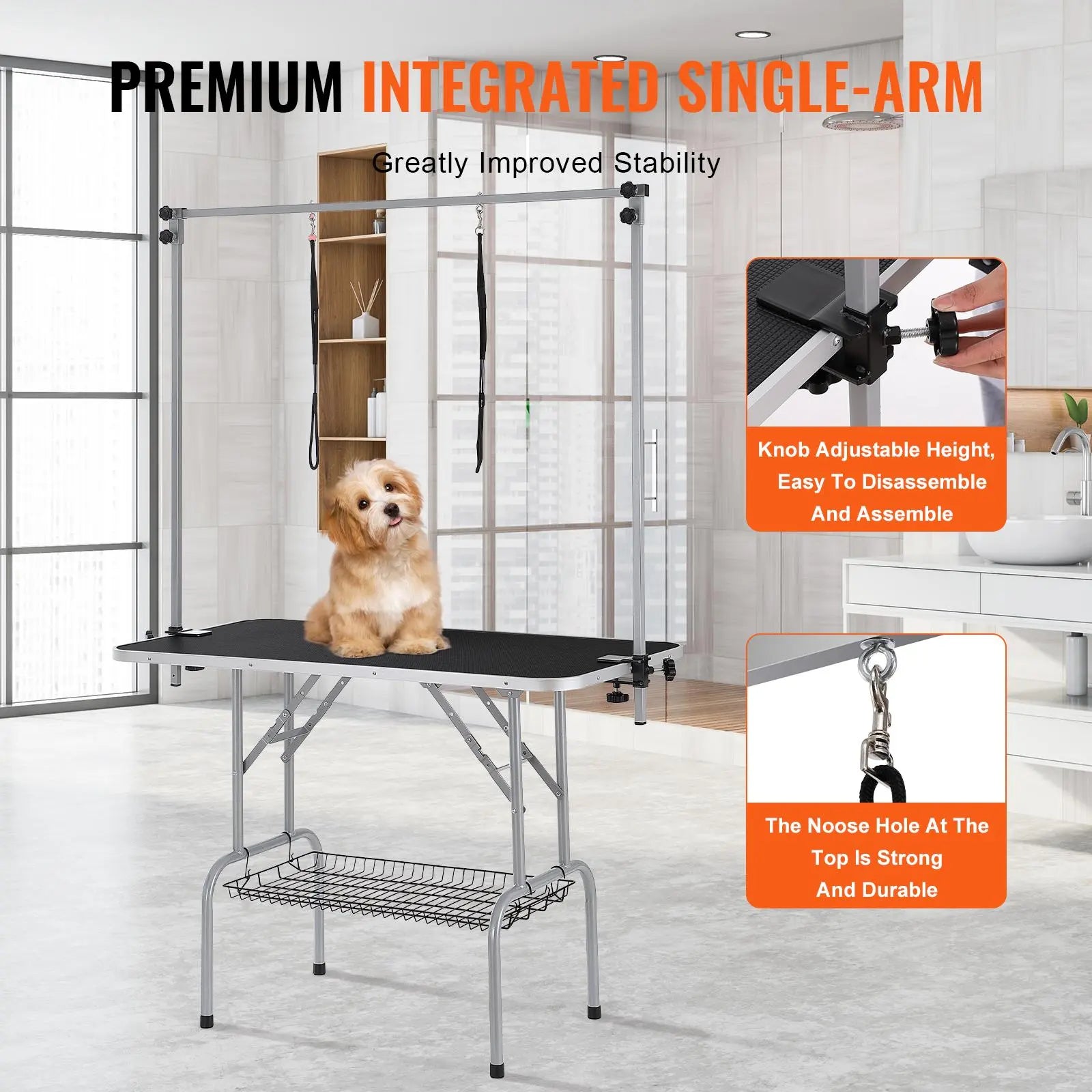 Vevor Professional Pet Grooming Table with Two Arms and Clamp, 46-Inch Foldable Grooming Station for Medium and Small Dogs, Includes Free No Sit Haunch Holder and Grooming Loop, Supports Up to 330 lbs