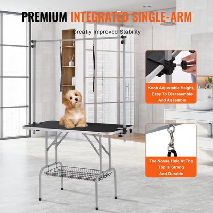 Vevor Professional Pet Grooming Table with Two Arms and Clamp, 46-Inch Foldable Grooming Station for Medium and Small Dogs, Includes Free No Sit Haunch Holder and Grooming Loop, Supports Up to 330 lbs