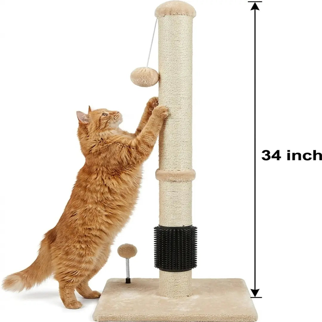 Pawrino Premium Tall Cat Scratching Post - Durable Sisal Coverage for Indoor Cats with Stable Base and Replaceable Toy Wand