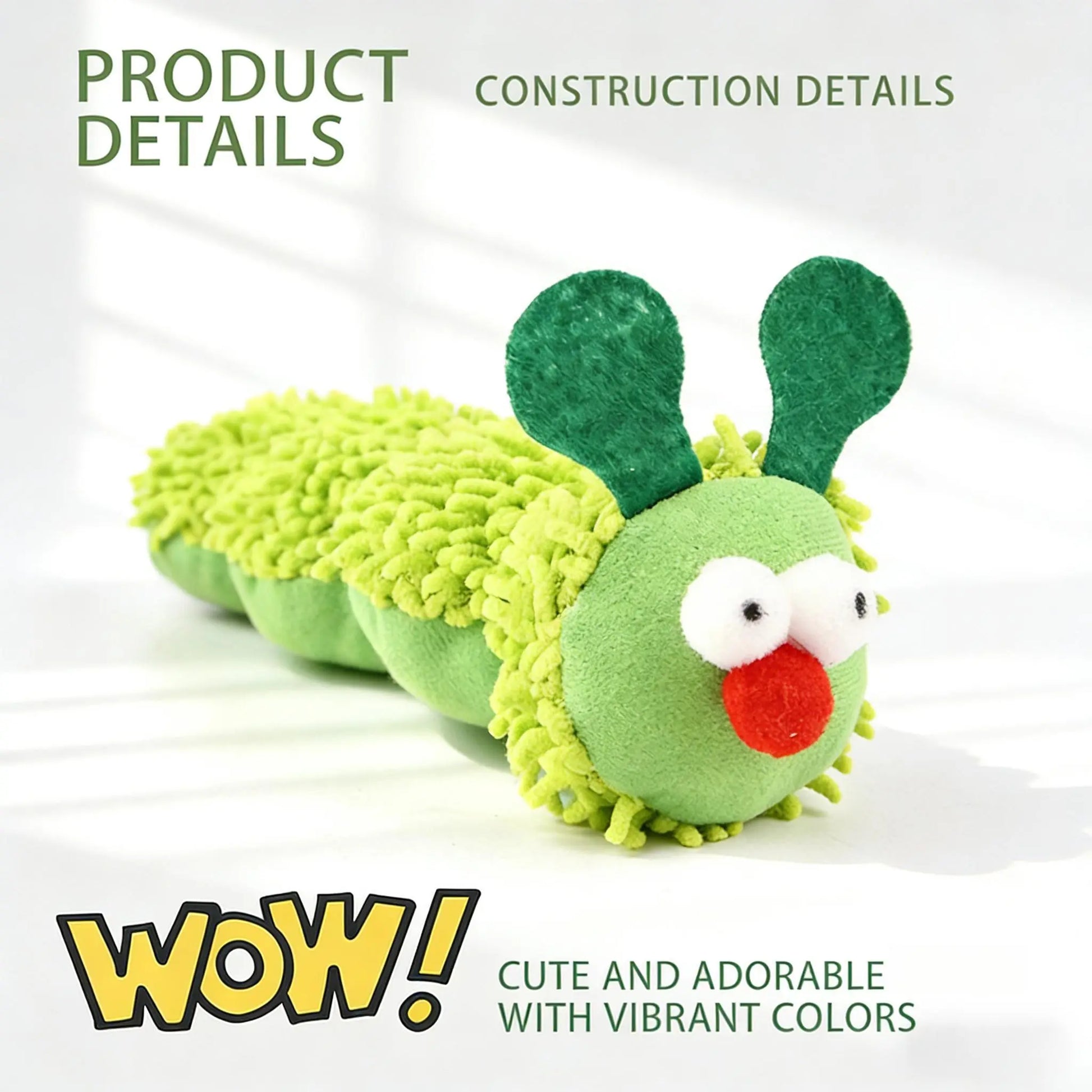 Catnip Caterpillar Plush Pillow - Interactive Crinkle Sound Cat Toy with Catnip Head and Silvervine Tail for Indoor Cats