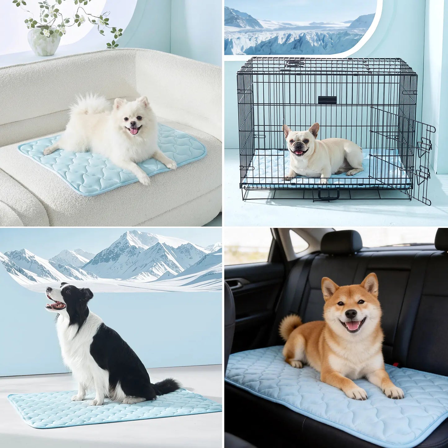 MIXJOY Premium Dog Cooling Mat - Instant Temperature Reduction (Q-Max > 0.5), Snag-Resistant, Machine Washable, Anti-Slip Design for Indoor and Outdoor Use, Blue