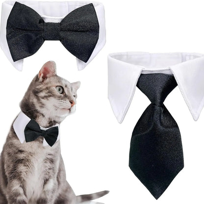 Striped Pet Collar and Bow Tie Set – Adjustable Neck Scarf Bib Grooming Accessory for Cats and Dogs