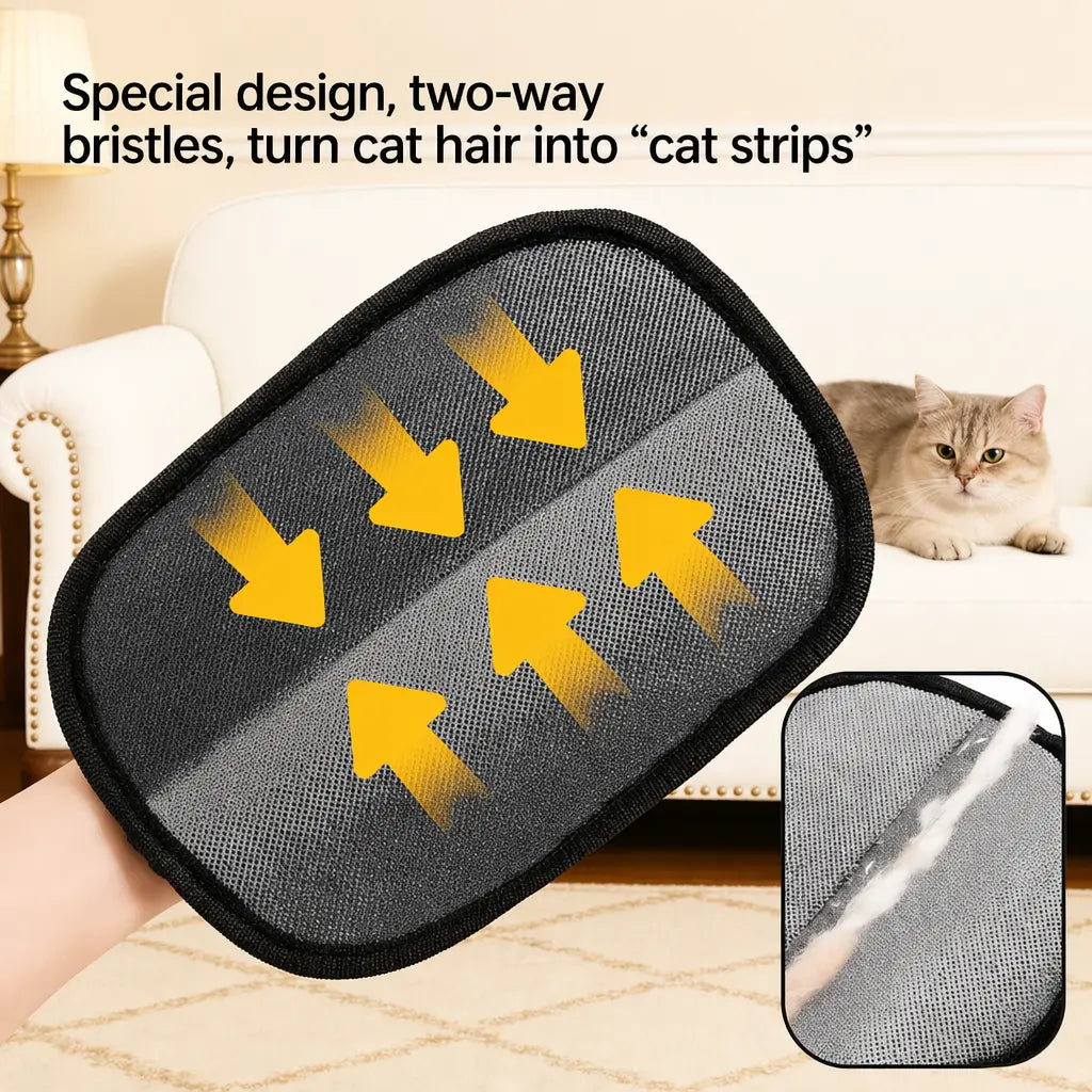 Enhanced Pet Hair Removal Gloves - Larger Size Electrostatic Fur Remover for Cats and Dogs, Reusable for Cleaning Sofas, Furniture, Carpets, and Car Seats, Includes Free Cat Keychain Gift
