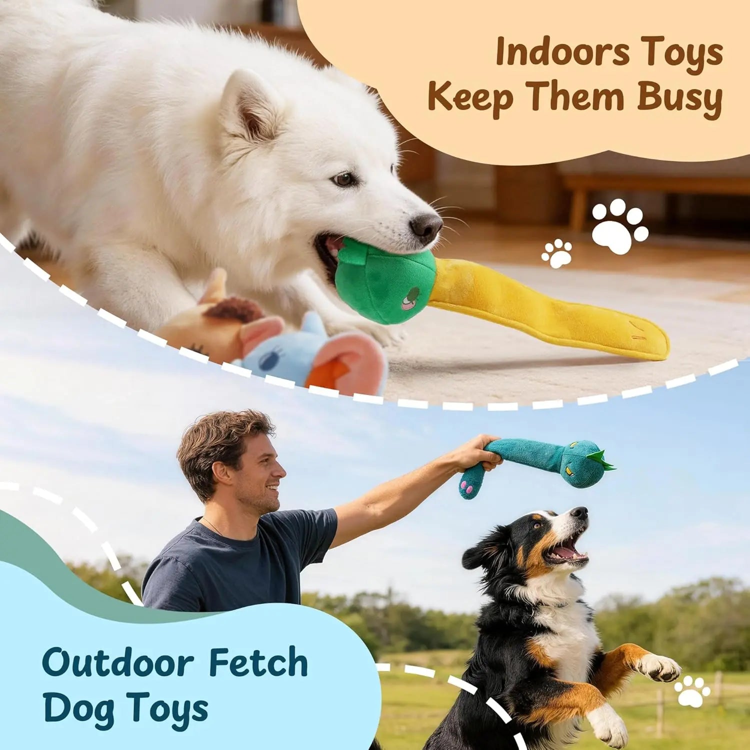 Nocciola 5-Pack Plush Squeaky Dog Toys with Crinkle Paper and Treat Compartment, Interactive Fetch Toys for All Breeds and Aggressive Chewers