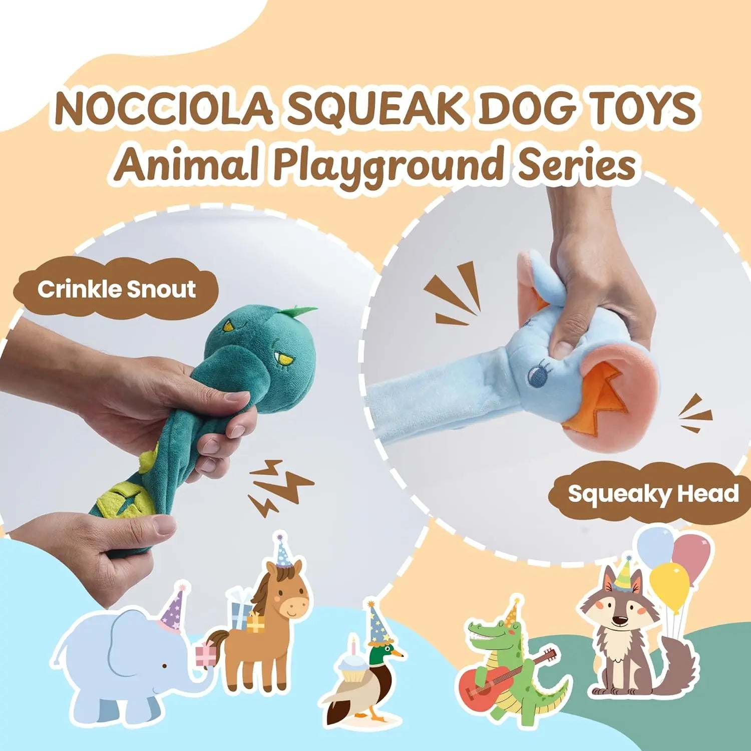 Nocciola 5-Pack Plush Squeaky Dog Toys with Crinkle Paper and Treat Compartment, Interactive Fetch Toys for All Breeds and Aggressive Chewers