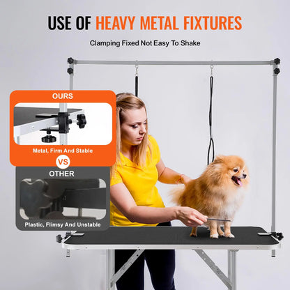 Vevor Professional Pet Grooming Table with Two Arms and Clamp, 46-Inch Foldable Grooming Station for Medium and Small Dogs, Includes Free No Sit Haunch Holder and Grooming Loop, Supports Up to 330 lbs