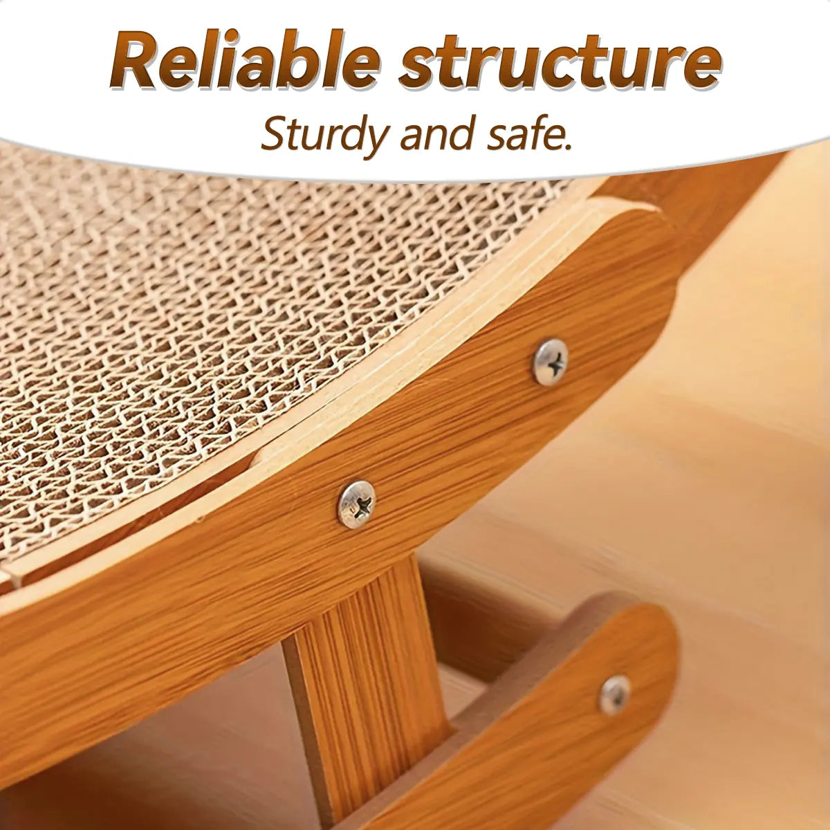 Elegant Bohemian Rocking Cat Scratcher Bed for Indoor Cats, Natural Sisal Curved Lounge with Sturdy Wooden Frame, Calming Anti-Anxiety Rocker Chair, Non-Shedding Comfortable Bed for Medium to Large Cats and Kittens, Easy Assembly