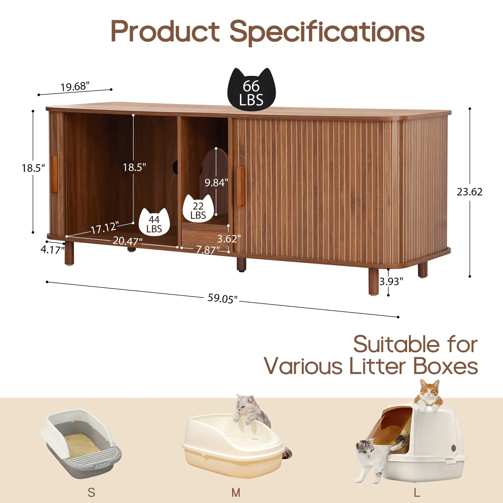 Giratree Modern Wooden Cat Litter Box Enclosure with Sliding Door, 35.5" Walnut Furniture Cabinet for Living Room